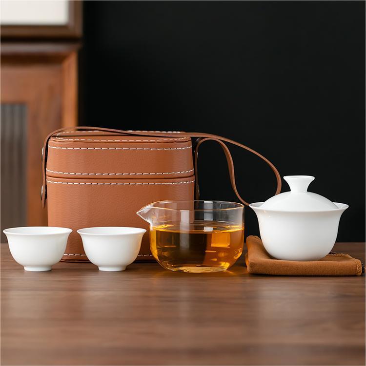 Beginner’s Portable White Porcelain Gaiwan Tea Set-B