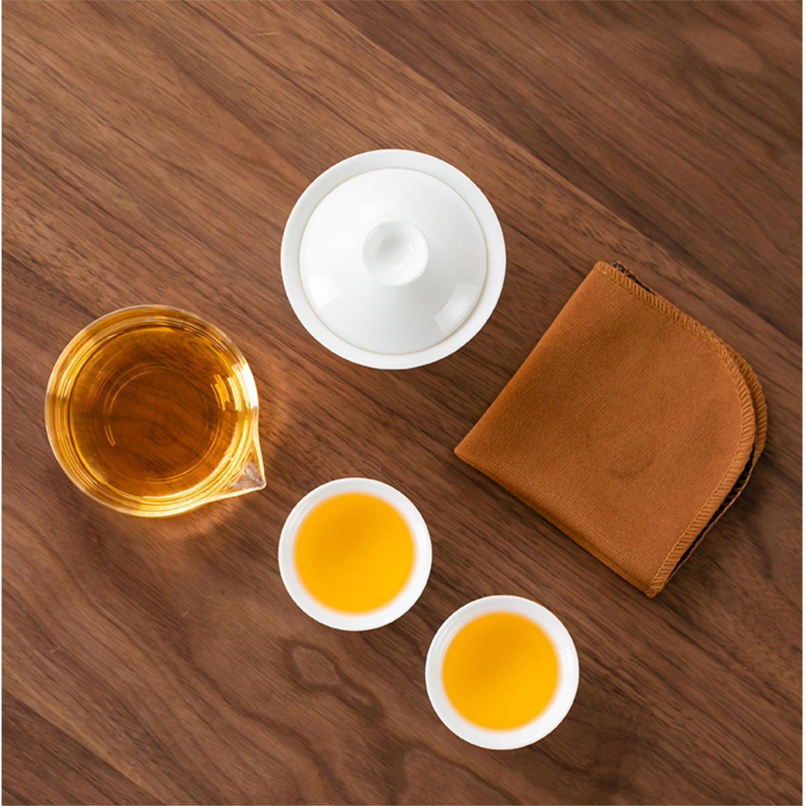 Beginner’s Portable White Porcelain Gaiwan Tea Set-B
