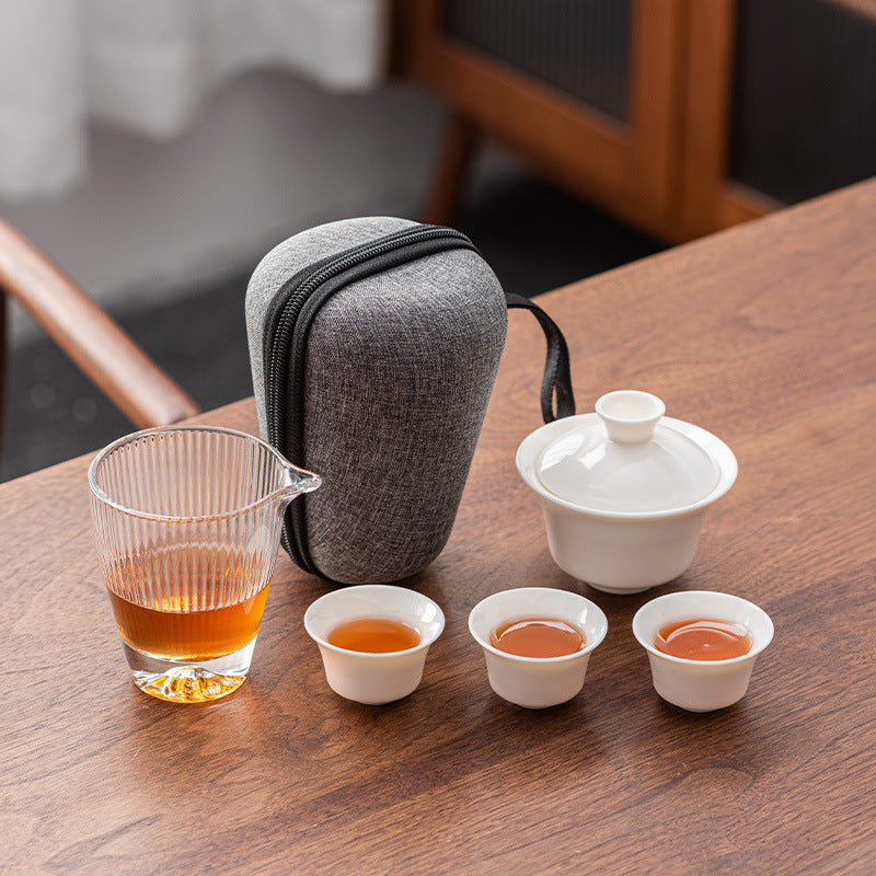 Beginner’s Portable White Porcelain Gaiwan Tea Set-A
