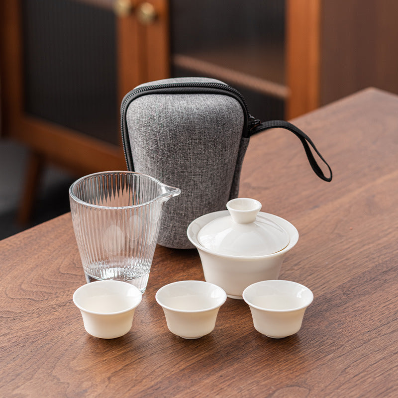 Beginner’s Portable White Porcelain Gaiwan Tea Set-A